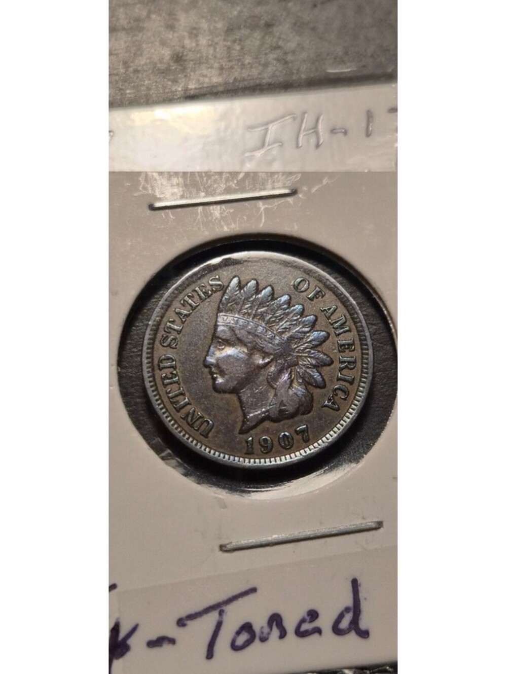 1907 Indian Head Penny VF+ Full Liberty partial Diamonds Toned #024